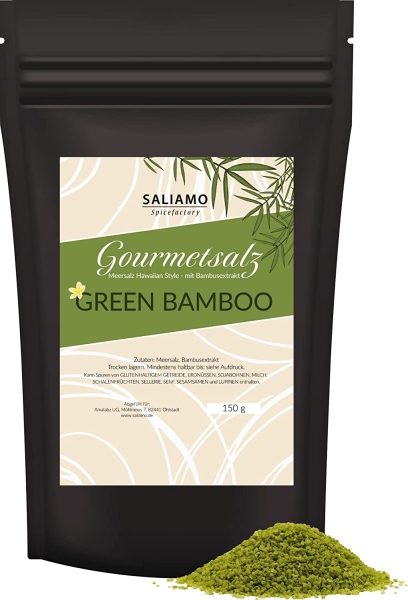 150g Hawaiisalz Grün, Meersalz veredelt mit Bambusblätterextrakt, Green Bamboo 150g Hawaiisalz Grün, Meersalz veredelt mit Bambusblätterextrakt, Green Bamboo